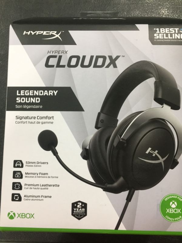 Photo 2 of HyperX CloudX, Official Xbox Licensed Gaming Headset, Compatible with Xbox One and Xbox Series X|S, Memory Foam Ear Cushions, Detachable Noise-Cancelling Mic, in-line Audio Controls, Silver
