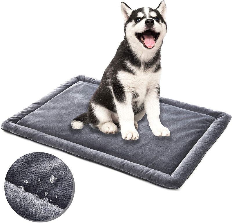 Photo 1 of Allisandro Water-Proof Dog Bed, Washable Mat Crate Pad, Durable Pet Beds Soft Dog Mattress, Anti-Slip Kennel Pads for Dogs, Cats and Small Animal, Grey
