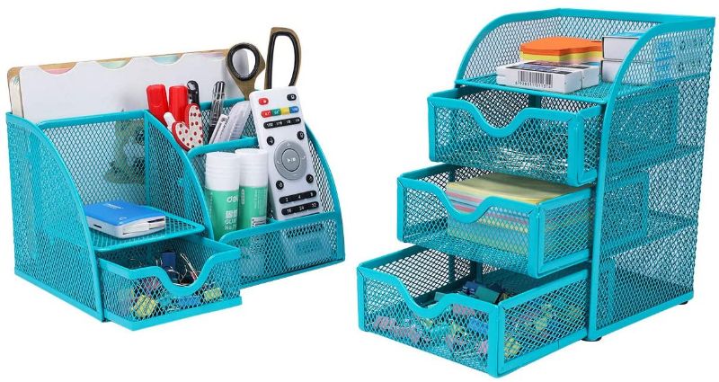 Photo 1 of PAG Office Supplies Mesh Desk Organizer Set Accessories Storage Caddy Pen Holder for Desk, Blue
