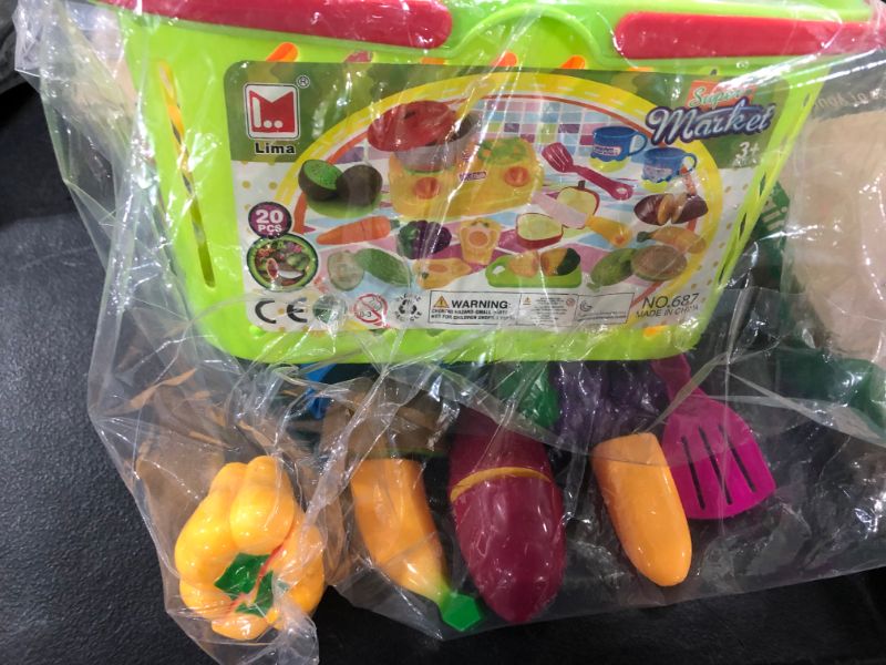 Photo 2 of FUNERICA Cuttable Play Fruits and Veggies with Grocery Shopping Basket, Mini Cooking Top, Pot, Dishes, and Utensils - Kids Pretend Kitchen Cooking Toy Set with Cutting Play Food Fruits & Vegetables
