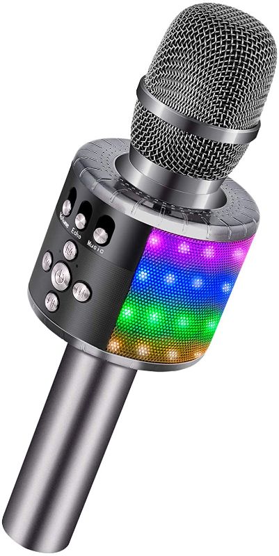 Photo 1 of BONAOK Wireless Bluetooth Karaoke Microphone with Controllable LED Lights, Portable Handheld Karaoke Speaker Machine Birthday Home Party for All Smartphone(Q78 Space Gray)
