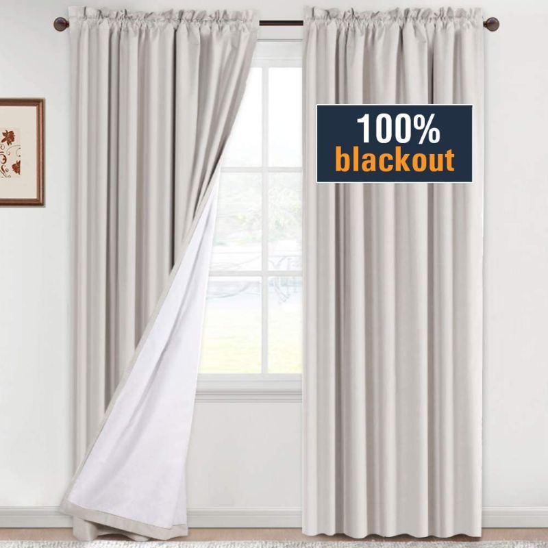 Photo 1 of H.VERSAILTEX 100% Blackout Curtains 52 x 96 Inches Long Full Light Blocking Curtain Draperies for Bedroom Living Room Thermal Insulated Functional Soft Thick Window Treatment Set of 2 Panels, Natural
