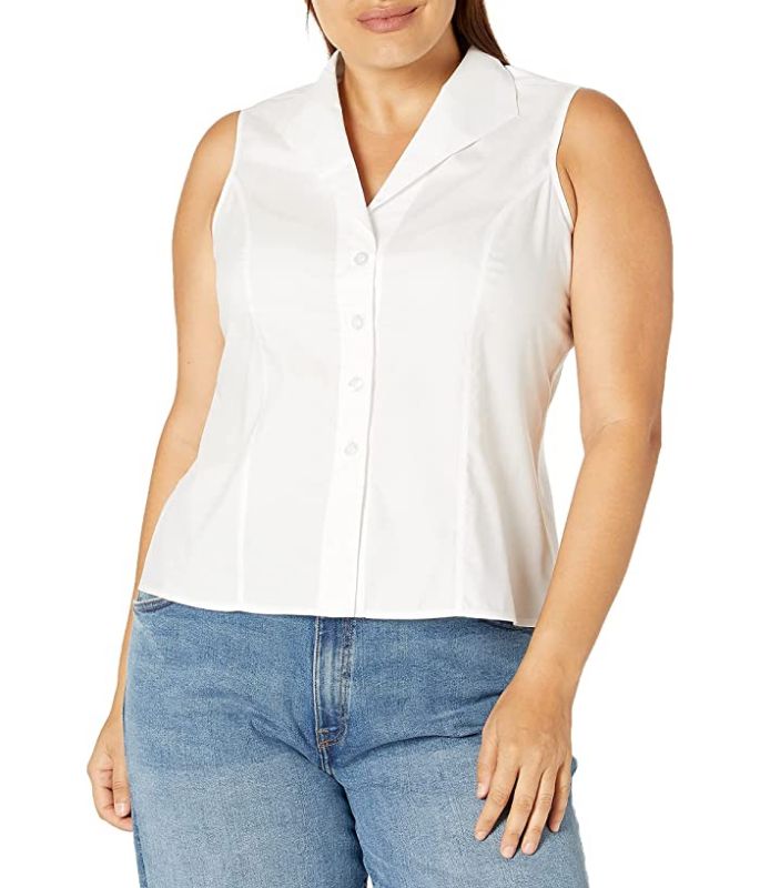 Photo 1 of Calvin Klein Plus Size Sleeveless Wrinkle Free Button Down Top
