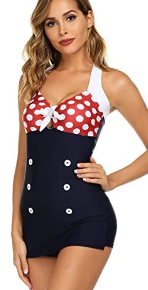 Photo 1 of Ekouaer Womens Vintage Striped One Piece Swimsuit Monokini Bathing Suit Boyshort Swimwear
size 2xl