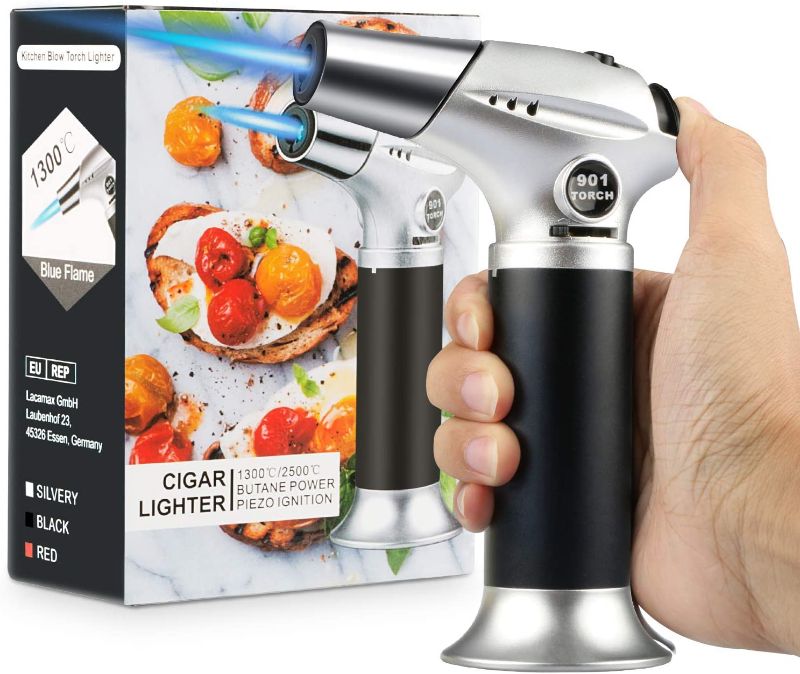 Photo 1 of Blow Torch, Professional Kitchen Cooking Torch with Lock Adjustable Flame Refillable Mini Blow Torch Lighter for BBQ, Baking, Brulee Creme, Crafts and Soldering(Butane Gas Not Included)
