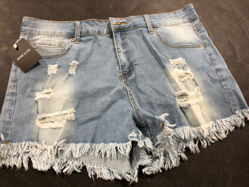 Photo 2 of AMCLOS Womens Casual Denim Shorts High Waist High Stretchy Skinny Ripped Hole Distressed Jean with Pockets XL
