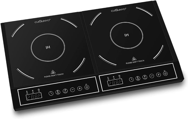 Photo 1 of CUISUNYO Dual Induction Cooktop - Countertop Burners, 1800W Power Sharing Electric Portable Stove with Temperature and Power settings, Electric Burners for cooking with Digital Control and Timer Function
