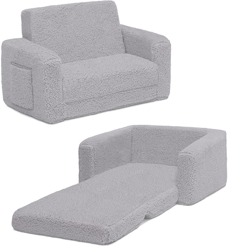 Photo 1 of Delta Children Cozee Flip-Out Sherpa 2-in-1 Convertible Chair to Lounger for Kids, Grey
