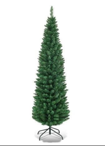 Photo 1 of 7 ft. Green Unlit PVC Slim Pencil Artificial Christmas Tree with Stand
