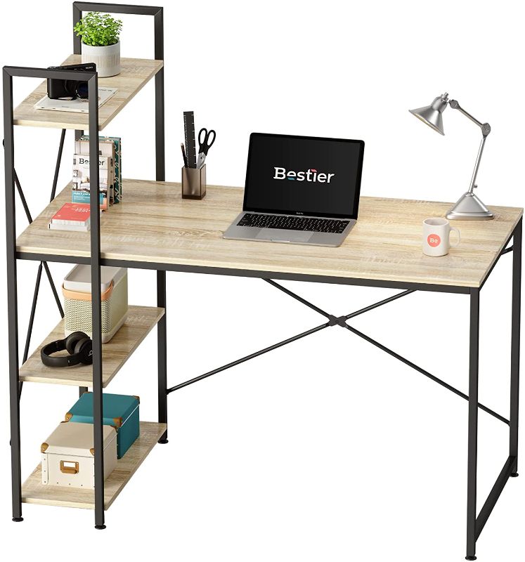 Photo 1 of Bestier Computer Desk 47 Inch with Storage Shelves Writing Desk with Bookshelf Reversible Home Office Corner Table for Small Space Bedroom, Brown
