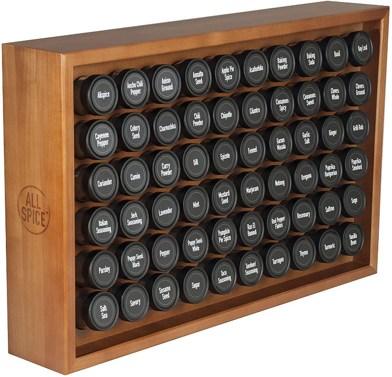 Photo 1 of AllSpice Wood Spice Rack, Includes 60 4oz Jars- Cherry Stain
