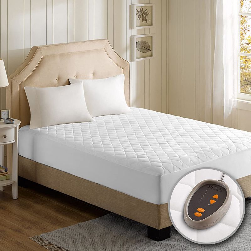 Photo 1 of Beautyrest - Cotton Blend Heated Mattress Pad Twin XL Size – Secure Comfort Technology – Luxury Quilted Electric Mattress Pad with Deep Pocket - White - 5-Setting Heat Controller 
