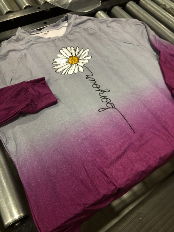 Photo 2 of Womens gradient long sleeve "bonjour" sunflower T-shirt (XL)