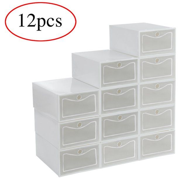Photo 1 of 12Pcs Foldable Shoe Box Storage Plastic Transparent Case Stackable Organizer
