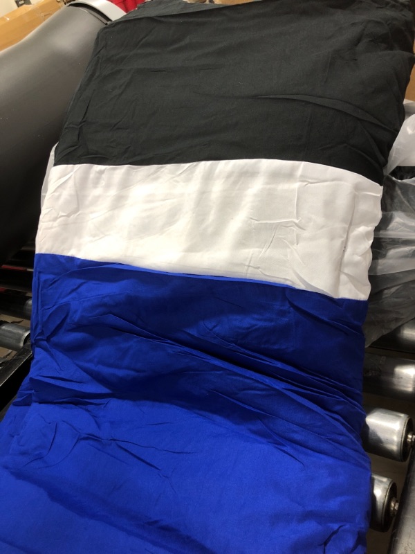 Photo 3 of 4pc Oversize Navy Blue/Black/White Color Block Emma Comforter Set 106" X 94" California King Size Bedding (includes, 1 Bed skirt, 2 King Pillow shams, 1 Comforter)