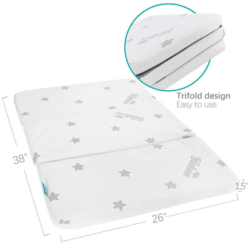 Photo 1 of Trifold Mattress Topper for Pack N Play 38" x 26", Waterproof Breathable Soft Portable Foldable Playard Mattress Topper, Baby Foam Playpen Mattresses with Removable Zippered Cover
