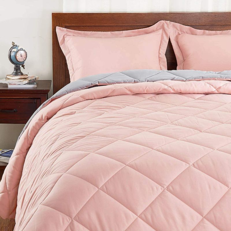 Photo 1 of Basic Beyond Down Alternative Comforter Set (King, Coral/Grey) - Reversible Bed Comforter with 2 Pillow Shams for All Seasons
