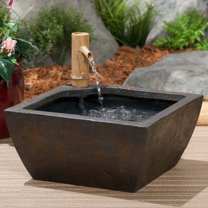 Photo 1 of Aquascape Aquatic Patio Pond Water Garden with Bamboo Fountain, 16 Inch, Gray Slate
