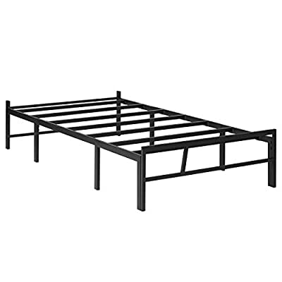 Photo 1 of Alecono Heavy Duty Twin Metal Bed Frame with Wood Headboard, Non-Slip Sturdy Steel Bed Platform Mattress Foundation No Box Spring Needed, Black