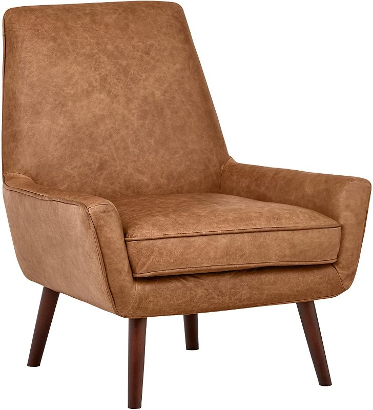 Photo 1 of Amazon Brand – Rivet Jamie Leather Mid-Century Modern Low Arm Accent Chair, 31"W, Cognac
