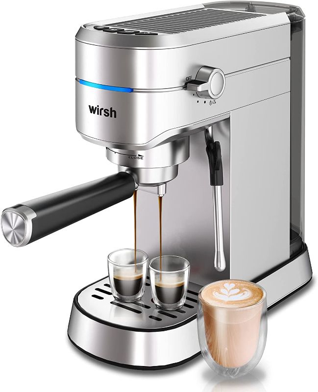 Photo 1 of Espresso Machine, Wirsh 15 Bar Espresso Maker with Milk Frother Steamer Wand,Compact Expresso Coffee Machine with 42oz Removable Reservoir for Cappuccino and Latte, Brushed Stainless Steel
