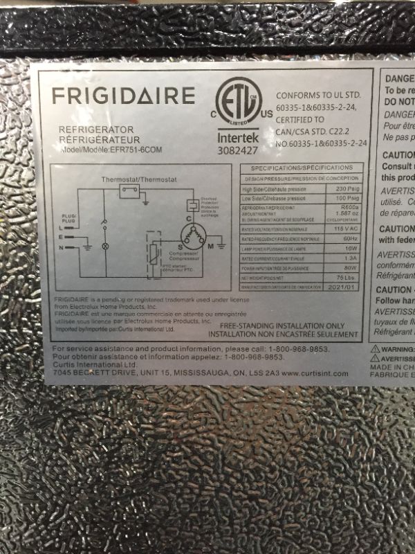 Photo 5 of Frigidaire 7.5 Cu ft Compact Refrigerator - EFR751