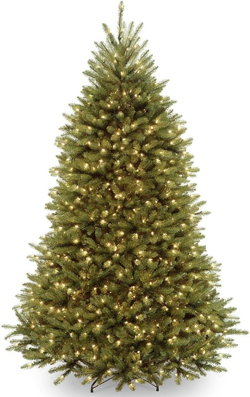 Photo 1 of National Tree Company Pre-Lit Artificial Full Christmas Tree, Green, Dunhill Fir, Dual Color LED Lights, Includes Stand, 7.5 Feet
