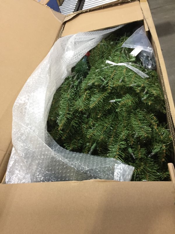 Photo 1 of National Tree Company Pre-Lit Artificial Full Christmas Tree, Green, Dunhill Fir, Dual Color LED Lights, Includes Stand, 7.5 Feet
