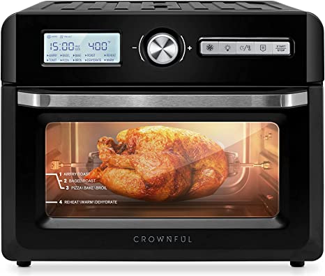 Photo 1 of CROWNFUL 19 Quart Air Fryer Toaster Oven, Convection Roaster with Rotisserie & Dehydrator, 10-in-1 Countertop Oven, Original Recipe and 8 Accessories Included, UL Listed (Black)

