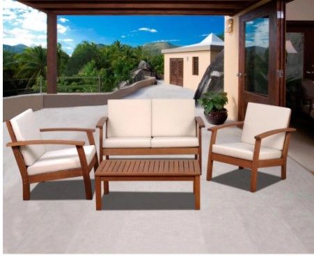 Photo 1 of Murano 4-Piece Eucalyptus Patio Conversation Set with Off-White Cushions
