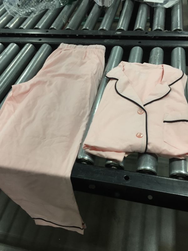 Photo 1 of  Light Pink & Black Trim Button-Front Pajama Set (SM)
