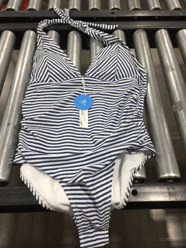 Photo 2 of Blue And White Stripe Halter One Piece Swimsuit (XL)
