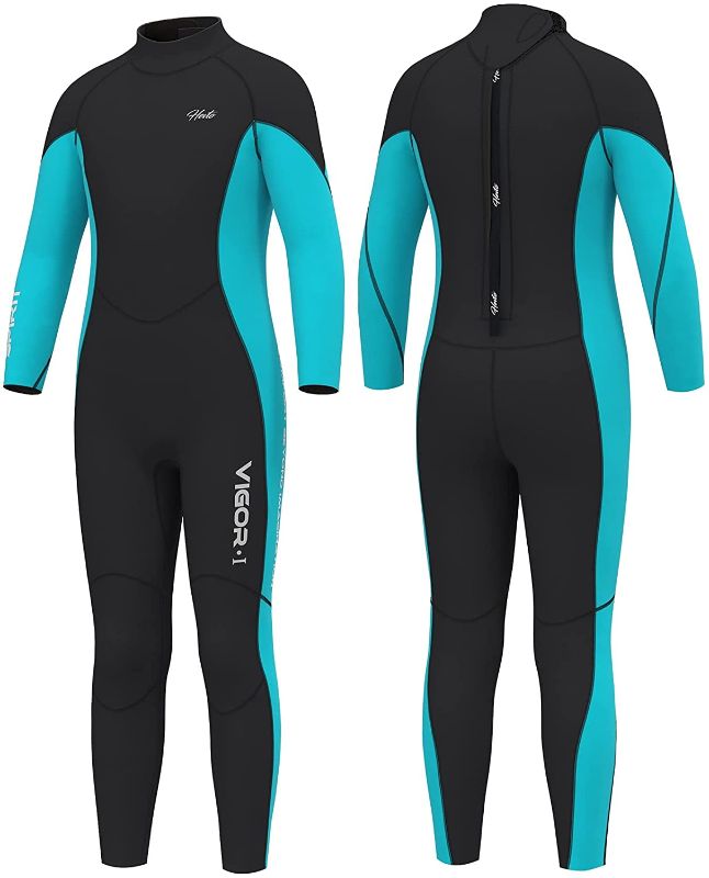 Photo 1 of Hevto Wetsuits Kids and Youth 3mm Neoprene Full Suits Long Sleeve Surfing Swimming Diving Swimsuits Keep Warm Back Zip for Water Sports (size 12)
