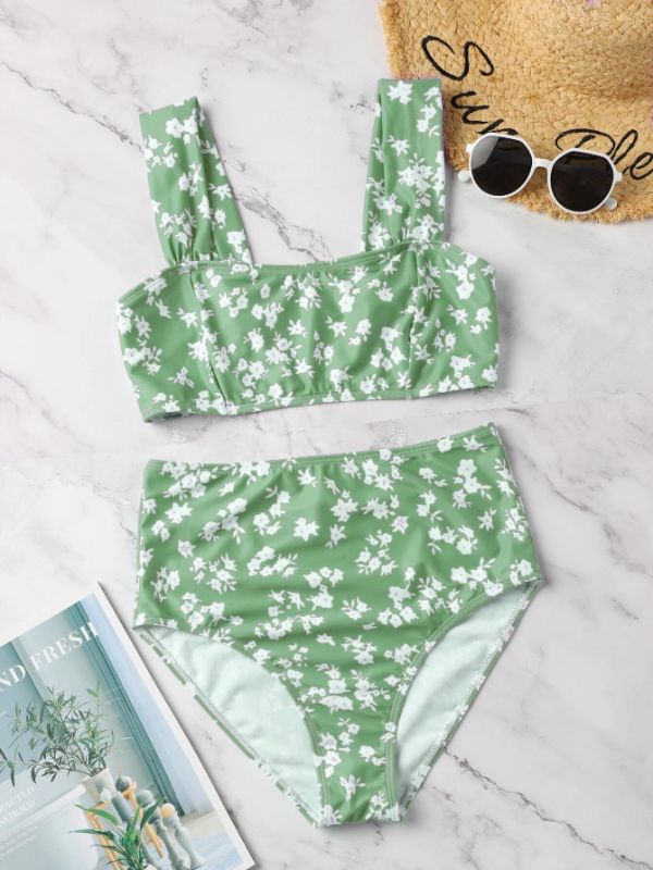 Photo 1 of Floral Print High Waisted Bikini Swimsuit (S)