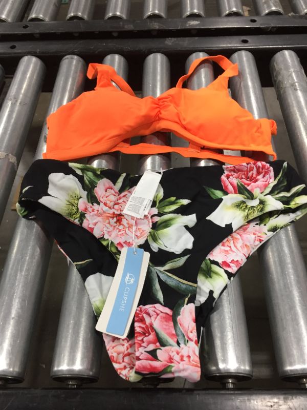 Photo 1 of cupshe floral 2 piece bikini orange and black (M)
