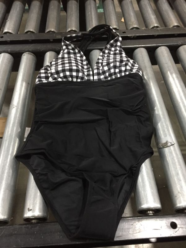 Photo 1 of Black And White Gingham Ruched One Piece Swimsuit (M)
