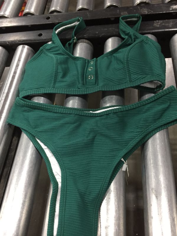 Photo 1 of Green Buttoned Wide Straps Mid Rise Bikini (S)
