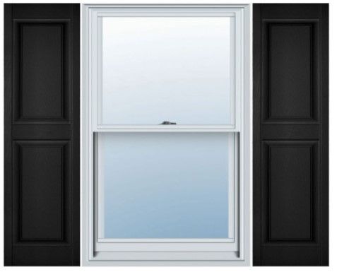 Photo 1 of black 3/4"W x 75"H Builders Edge Standard Raised Two Equal Panel Vinyl Shutters
