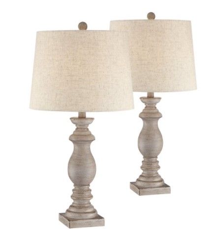 Photo 1 of able Lamps Set of 2 Beige Washed Fabric Tapered Drum Shade for Living Room Bedroom Nightstand Family light bulbs included 