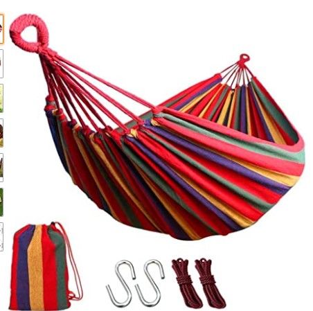 Photo 1 of E KAINI Outdoor Garden Camping Hammock Portable Hammock for Patio Yard Garden Backyard Porch Travel(260x150cm,Double, Red)
