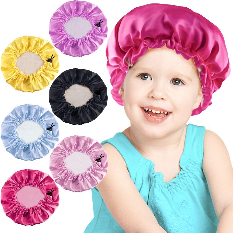 Photo 1 of Duufin 6 Pcs Kids Bonnet Toddler Hair Bonnet Satin Sleeping Bonnet Adjustable Sleeping Cap Drawstring Bonnet for Kids Toddlers