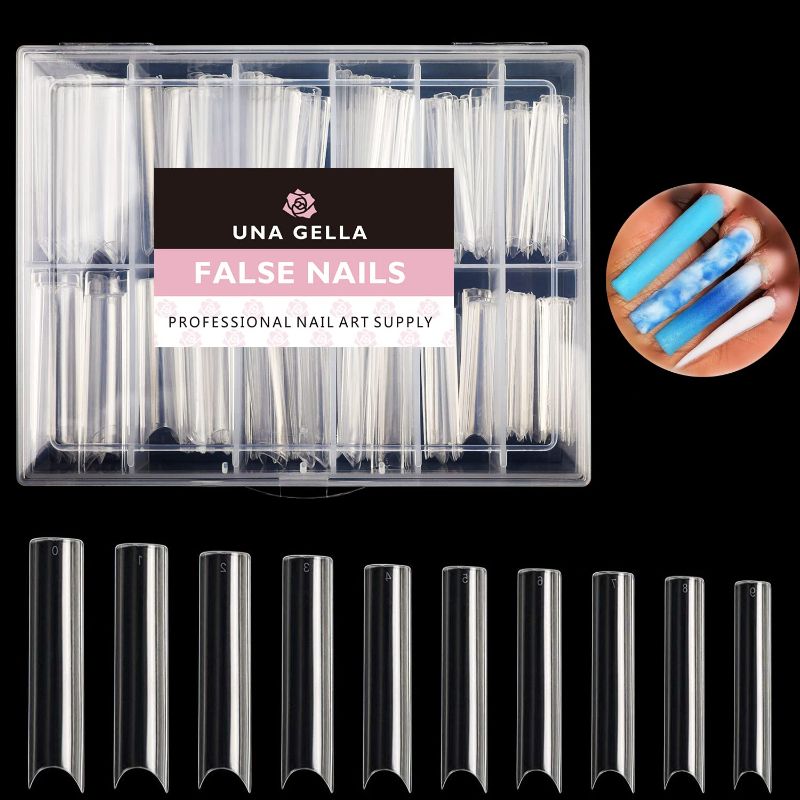 Photo 1 of UNA GELLA Extra Long C Curve Half Cover Clear Nail Tips 240 PCS Extra Long Sizes Long Square Straight French Shape Nail Tip XXL Fake Nail Tips No Crease for Acrylic Nail Tips with Box.