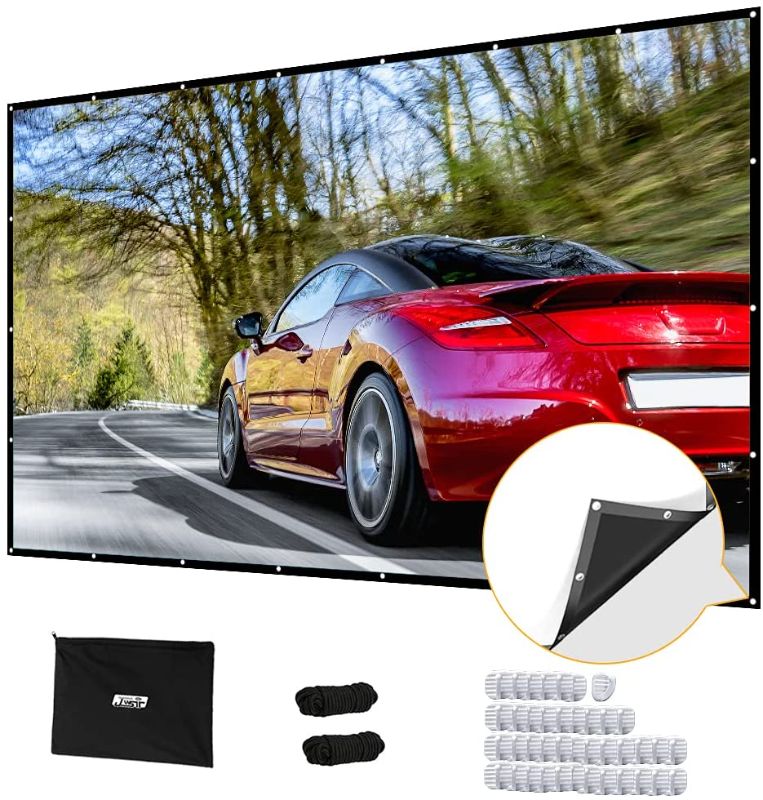 Photo 1 of Projector Screen 180 inch, Upgraded PVC Black Backing 4K 16:9 HD Portable Projector Screen, Premium Indoor Outdoor Movie Screen Anti-Crease Projection Screen for Home Theater Backyard Movie.