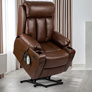 Photo 1 of BOX 2 OF 2 YITAHOME Power Lift Recliner Chair with Extended Footrest for Elderly, Massage and Heat Faux Leather Recliner Chair, 2 Cup Holders, 2 Side & Front Pockets and Remote Control for Living Room (Brown)
