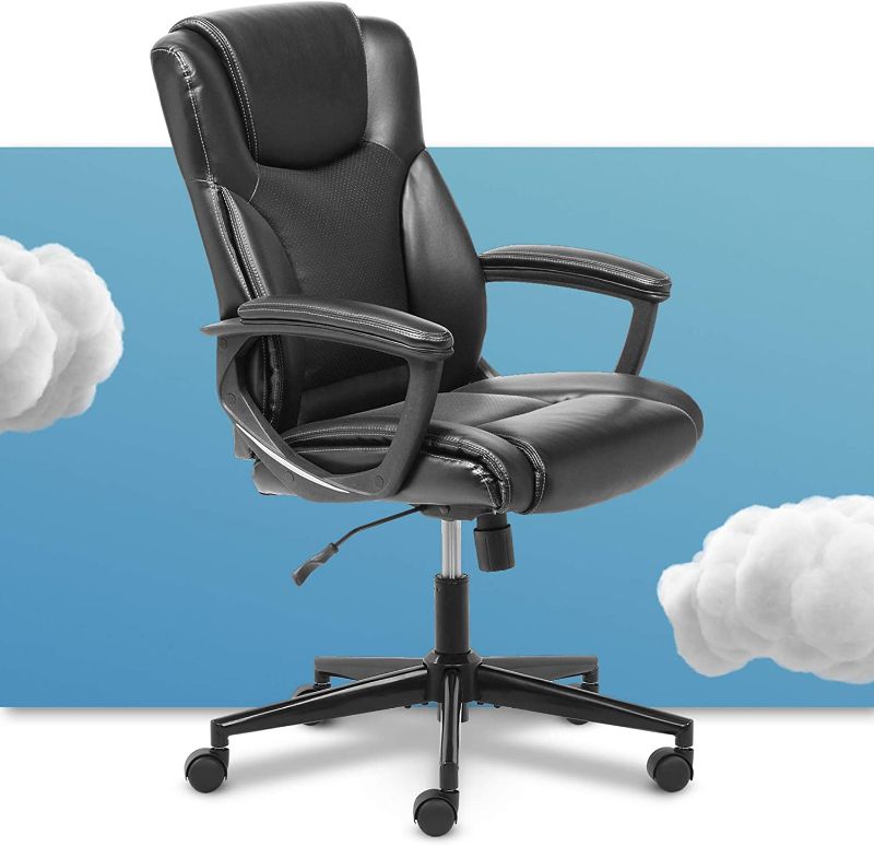 Photo 1 of Serta Executive High Back Office Chair with Lumbar Support Ergonomic Upholstered Swivel Gaming Friendly Design, Bonded Leather Black
