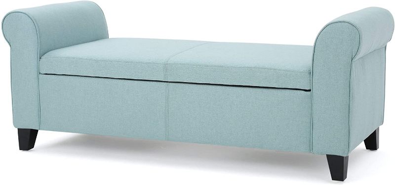 Photo 1 of Christopher Knight Home Hayes Armed Fabric Storage Bench, Light Blue, 19.75 inches deep x 50.00 inches wide x 19.50 inches high