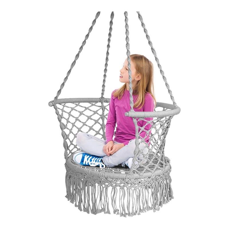 Photo 1 of Costway Iron Polyester Hammock Swing Chair with Cotton Rope in Gray