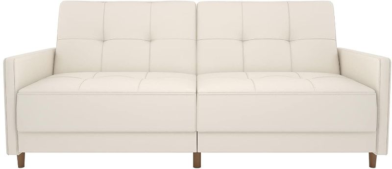 Photo 1 of DHP Andora Coil Futon Sofa Bed Couch with Mid Century Modern Design - White Faux Leather

