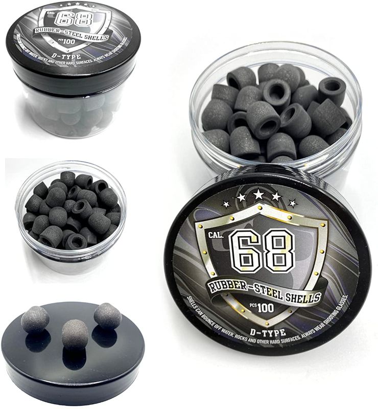 Photo 1 of  100 x D-Type Hard Mix Rubber Steel Shells Rubber Balls Mixed with Steel Powder 6 Grams Heavy Ammunition for Training Home Self Defense Paintball Pistols in 68 Caliber
