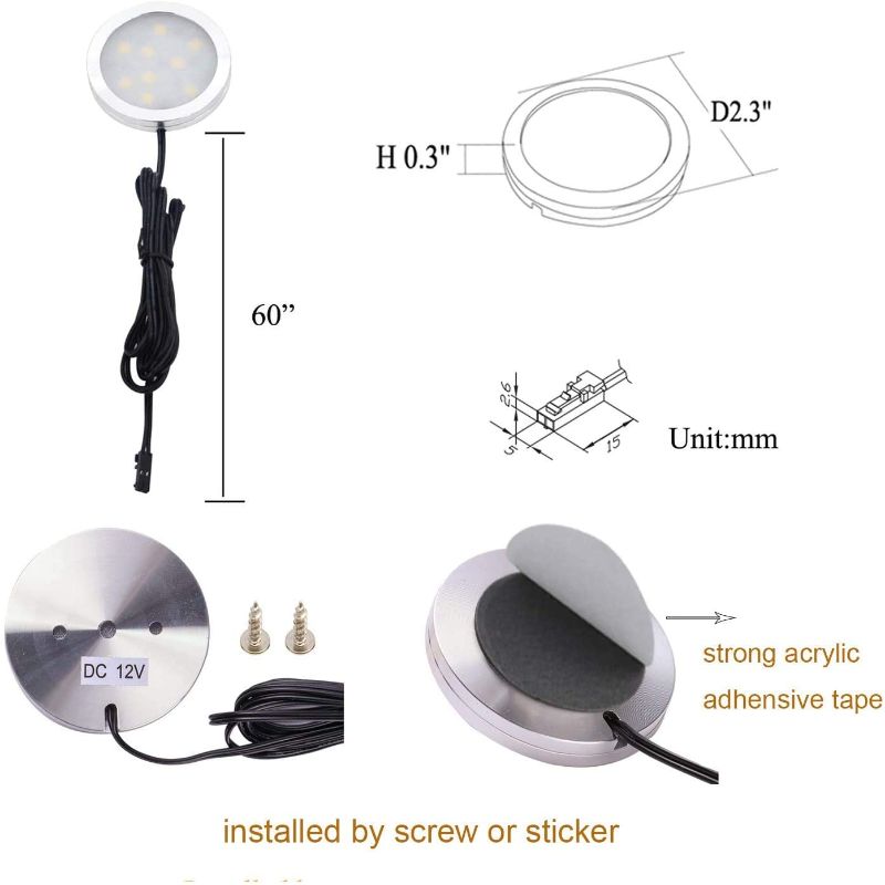 Photo 1 of AIBOO Under Cabinet Lighting Kit, Plug in LED Puck Lights with Wireless Dimmable RF Remote Control 3pc